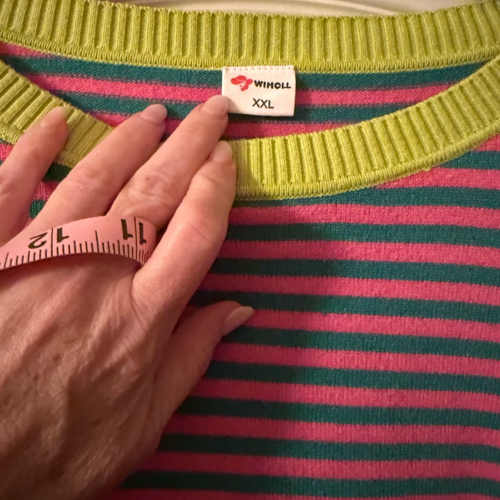 Striped Pink and Green Women's Sweater XXL - Oversized - Picture 2 of 3